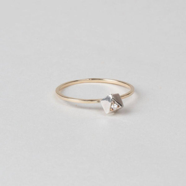 Modhemia Planar Ring Sterling Silver 14k Yellow Gold Diamond
