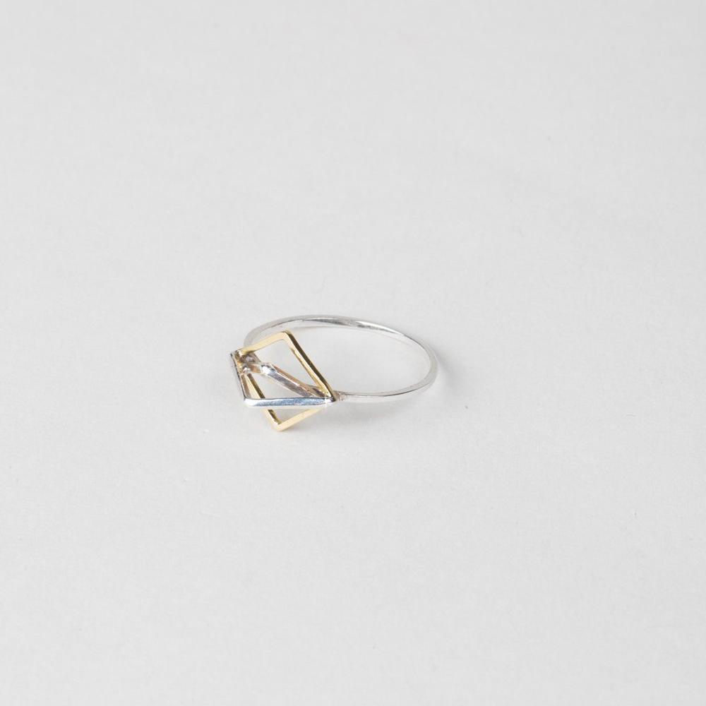 Modhemia Angle Ring Sterling Silver 14k Yellow Gold Triangles